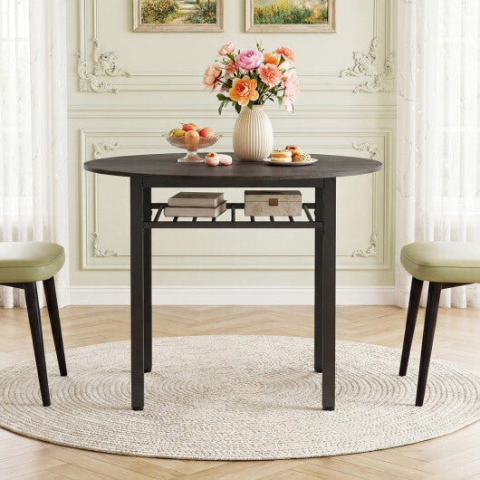 40" Round Kitchen Table with Storage Shelf and Metal Frame for 4 People-Gray W2B