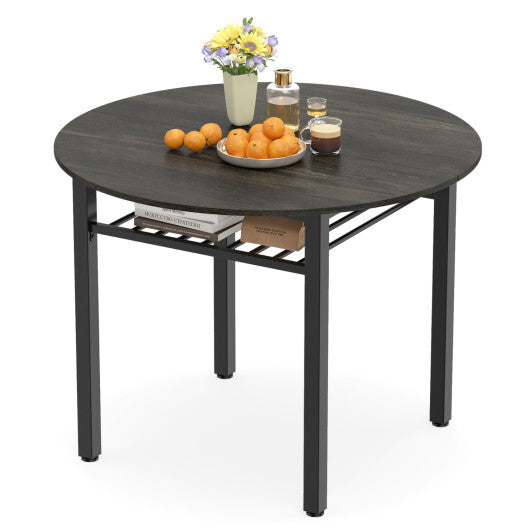 40" Round Kitchen Table with Storage Shelf and Metal Frame for 4 People-Gray W2B