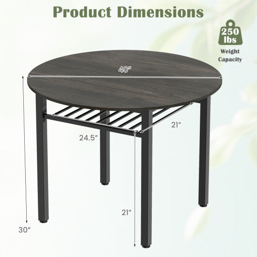 40" Round Kitchen Table with Storage Shelf and Metal Frame for 4 People-Gray W2B