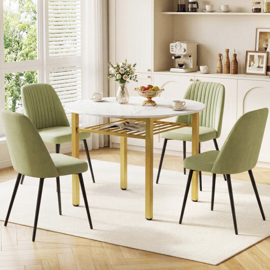 40" Round Kitchen Table with Storage Shelf and Metal Frame for 4 People-Gray W2B