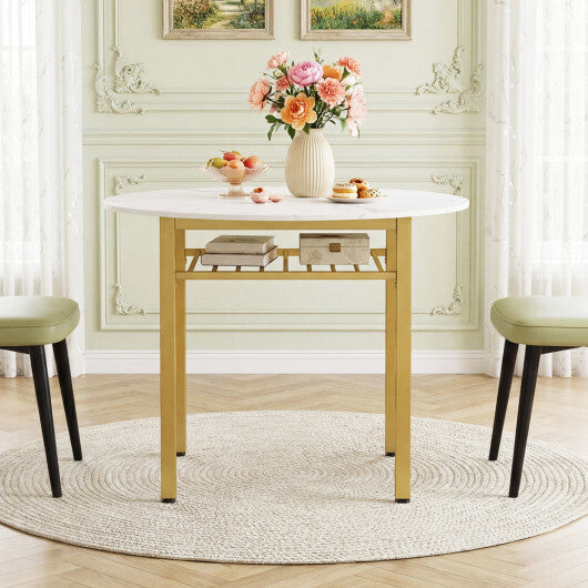 40" Round Kitchen Table with Storage Shelf and Metal Frame for 4 People-Gray W2B