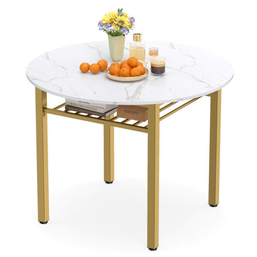 40" Round Kitchen Table with Storage Shelf and Metal Frame for 4 People-Gray W2B