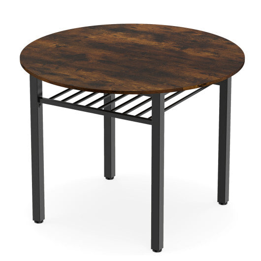 40" Round Kitchen Table with Storage Shelf and Metal Frame for 4 People-Gray W2B