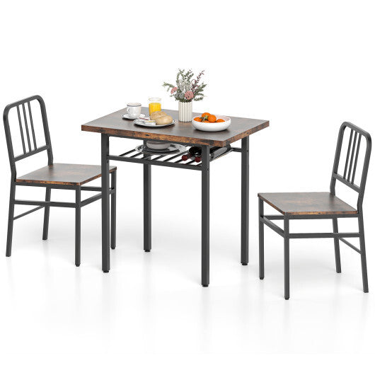 3-Piece Dining Table Set with Rectangular Kitchen Table and 2 Chairs-Rustic Brown W2B