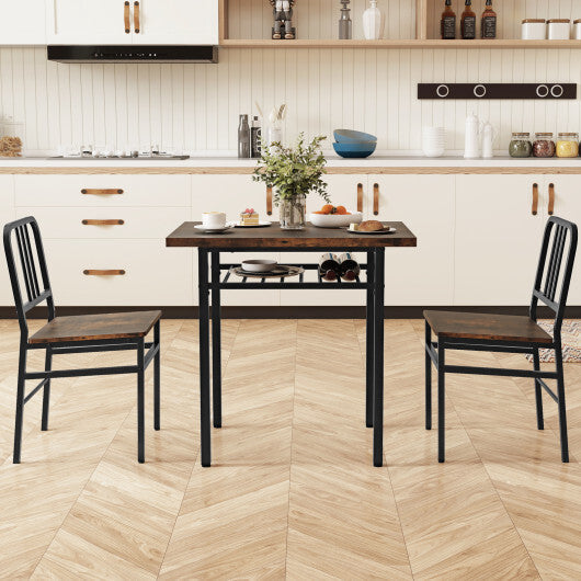 3-Piece Dining Table Set with Rectangular Kitchen Table and 2 Chairs-Rustic Brown W2B