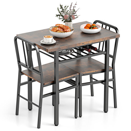 3-Piece Dining Table Set with Rectangular Kitchen Table and 2 Chairs-Rustic Brown W2B
