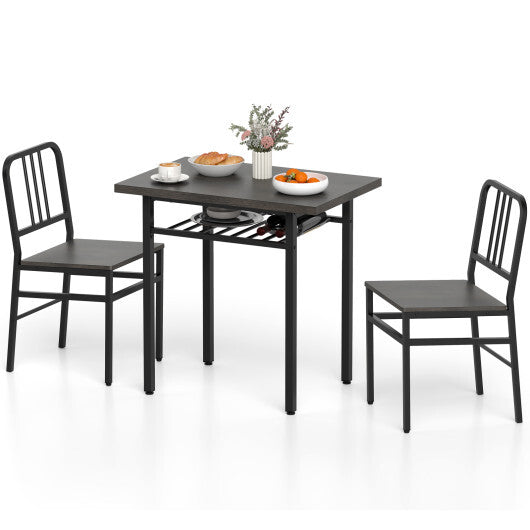 3-Piece Dining Table Set with Rectangular Kitchen Table and 2 Chairs-Rustic Brown W2B