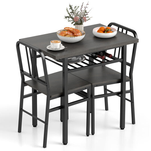3-Piece Dining Table Set with Rectangular Kitchen Table and 2 Chairs-Rustic Brown W2B