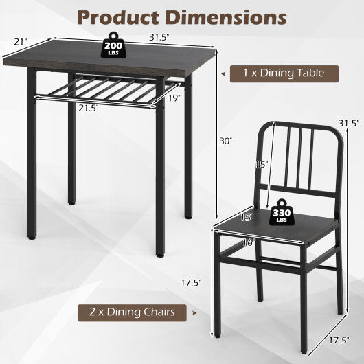 3-Piece Dining Table Set with Rectangular Kitchen Table and 2 Chairs-Rustic Brown W2B