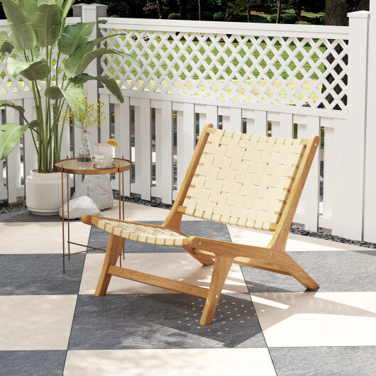 Teak Wood Patio Chair Armless with Webbing Seat and Backrest-Natural