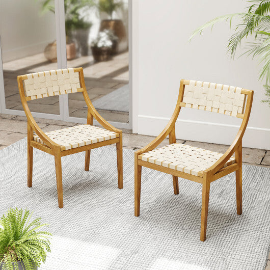 Outdoor Dining Chair with Webbing Seat and Backrest-Natural