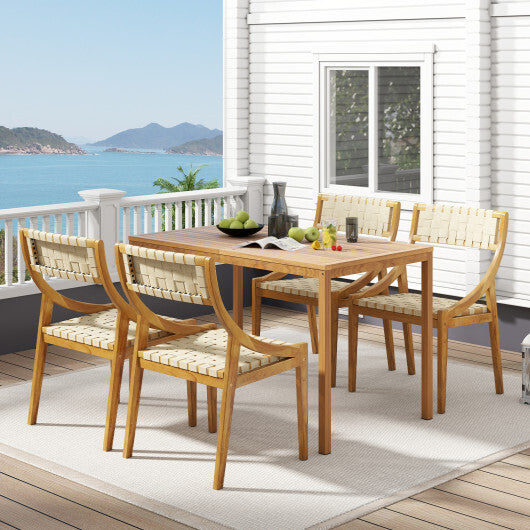 Outdoor Dining Chair with Webbing Seat and Backrest-Natural