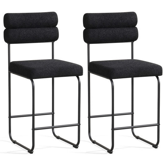 26 Inch Counter Height Bar Stools Set of 2 with Metal Frame and Footrest-White W2B