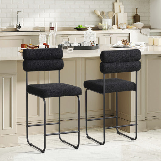 26 Inch Counter Height Bar Stools Set of 2 with Metal Frame and Footrest-White W2B