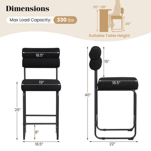 26 Inch Counter Height Bar Stools Set of 2 with Metal Frame and Footrest-White W2B