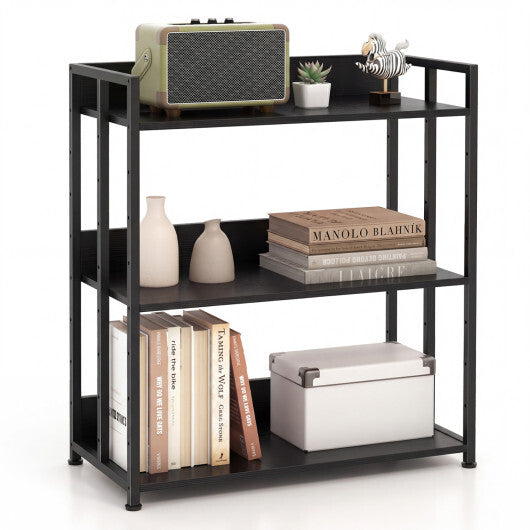 3-Tier Corner Bookshelf with Adjustable Shelves and Anti-Toppling Device for Study-Black W2B