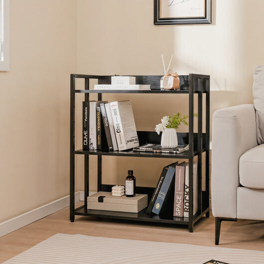 3-Tier Corner Bookshelf with Adjustable Shelves and Anti-Toppling Device for Study-Black W2B