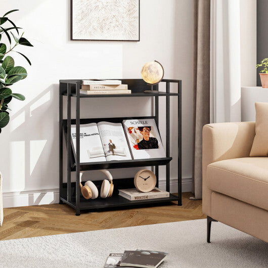 3-Tier Corner Bookshelf with Adjustable Shelves and Anti-Toppling Device for Study-Black W2B