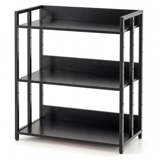 3-Tier Corner Bookshelf with Adjustable Shelves and Anti-Toppling Device for Study-Black W2B