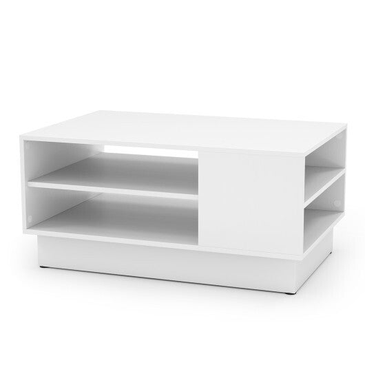 Modern Coffee Table with 2-Tier Open Storage Shelves-White
