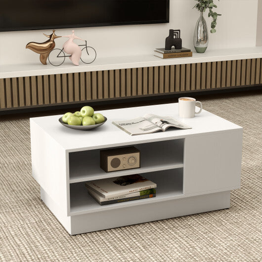 Modern Coffee Table with 2-Tier Open Storage Shelves-White