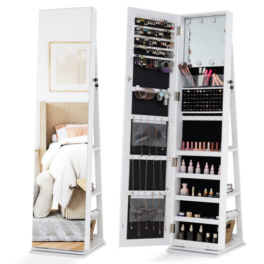 360 Swivel Jewelry Cabinet with Full Length Mirror-White W2B