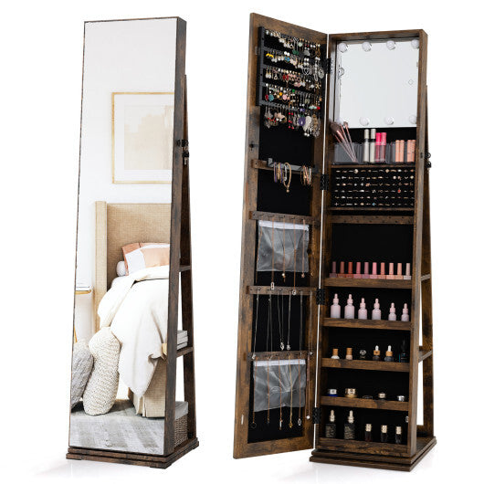 360 Swivel Jewelry Cabinet with Full Length Mirror-White W2B