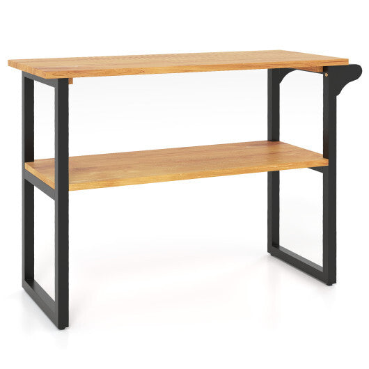 2-Tier Solid Teak Wood Bathroom Shelf with Towel Rack W2B