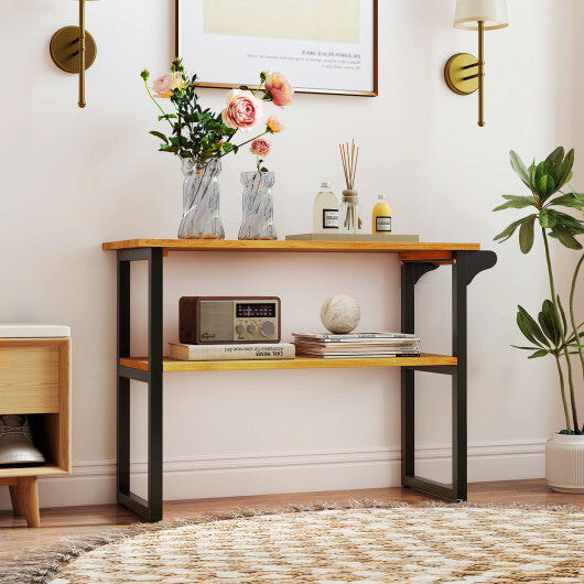 2-Tier Solid Teak Wood Bathroom Shelf with Towel Rack W2B