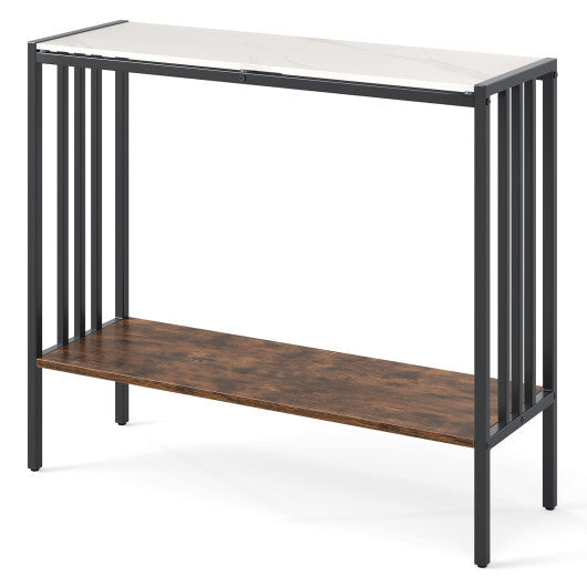 36 Inch Console Table 2-Tier Industrial Foyer Table with Sintered Stone Tabletop W2B