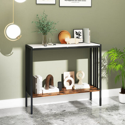 36 Inch Console Table 2-Tier Industrial Foyer Table with Sintered Stone Tabletop W2B