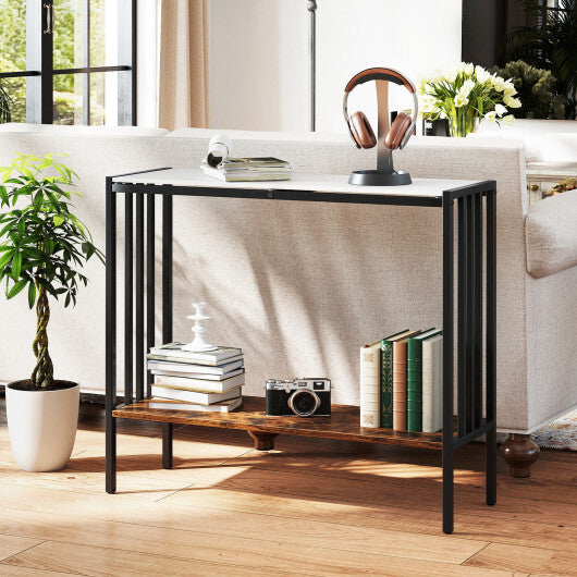 36 Inch Console Table 2-Tier Industrial Foyer Table with Sintered Stone Tabletop W2B