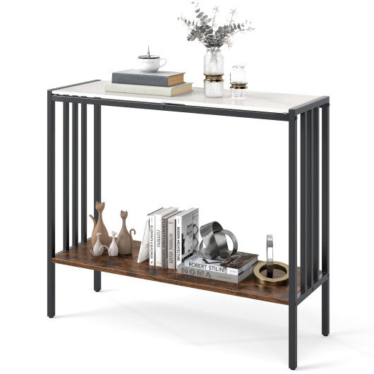 36 Inch Console Table 2-Tier Industrial Foyer Table with Sintered Stone Tabletop W2B