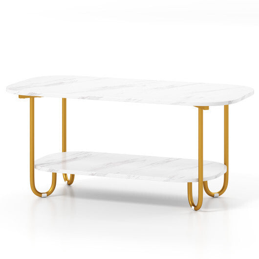 Modern 2-tier Faux Marble Top Coffee Table-White W2B