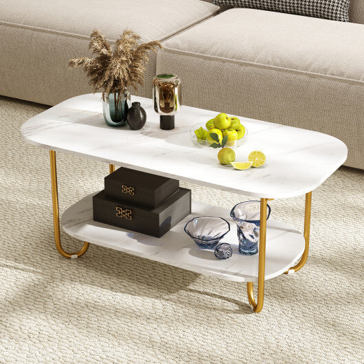 Modern 2-tier Faux Marble Top Coffee Table-White W2B