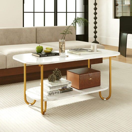 Modern 2-tier Faux Marble Top Coffee Table-White W2B