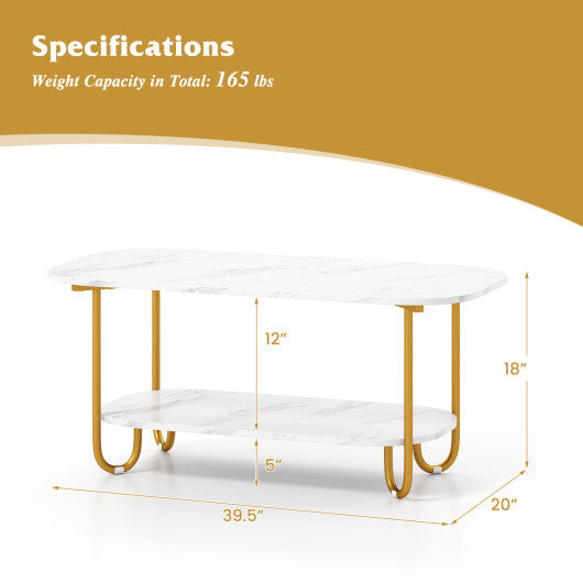 Modern 2-tier Faux Marble Top Coffee Table-White W2B