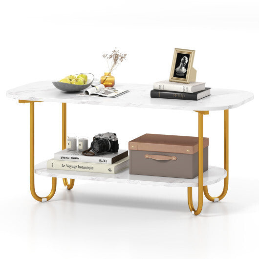 Modern 2-tier Faux Marble Top Coffee Table-White W2B
