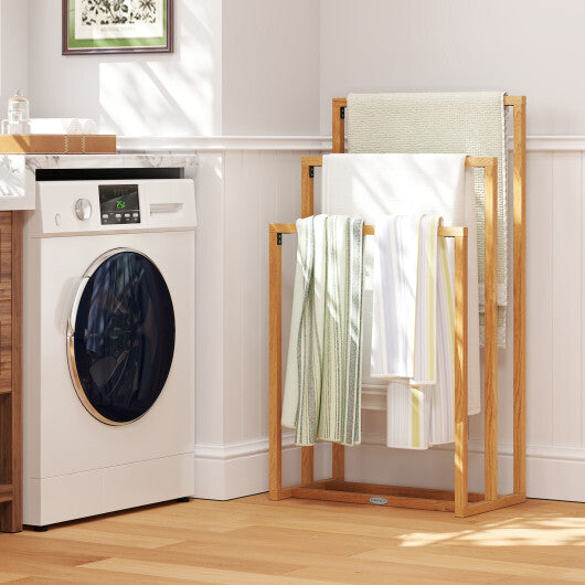 3-Tier Teak Wood Towel Rack with 3 Hanging Crossbars W2B