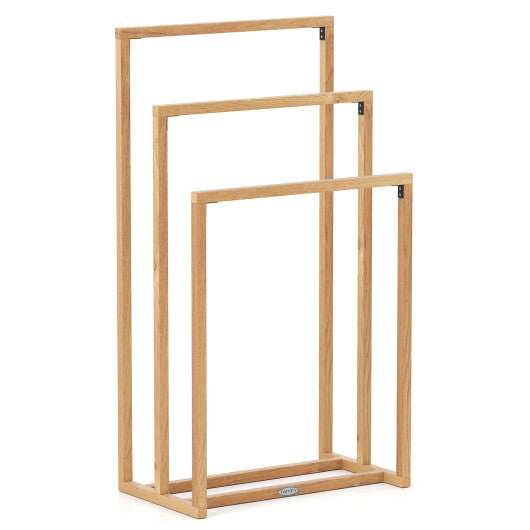 3-Tier Teak Wood Towel Rack with 3 Hanging Crossbars W2B