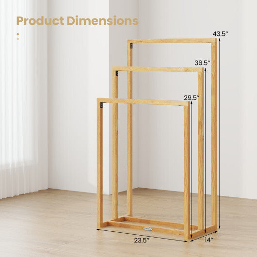 3-Tier Teak Wood Towel Rack with 3 Hanging Crossbars W2B