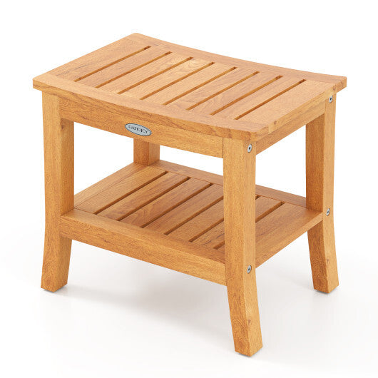 20 Inches Non-slip Shower Bench with Storage Shelf and Curved Top