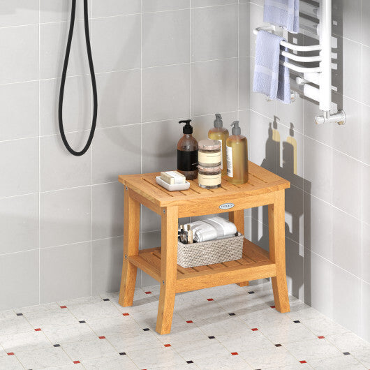 20 Inches Non-slip Shower Bench with Storage Shelf and Curved Top - Color: Natural W2B