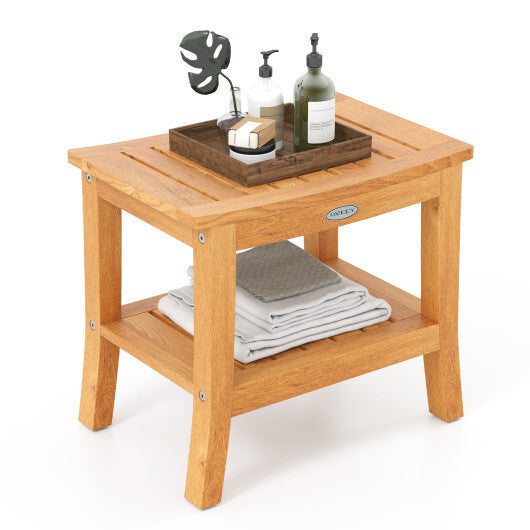 20 Inches Non-slip Shower Bench with Storage Shelf and Curved Top