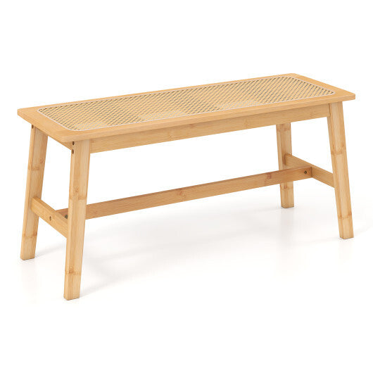 39.5 Inch Bamboo Dining Bench with Handwoven Rattan Seat for Indoor Outdoor-Natural W2B