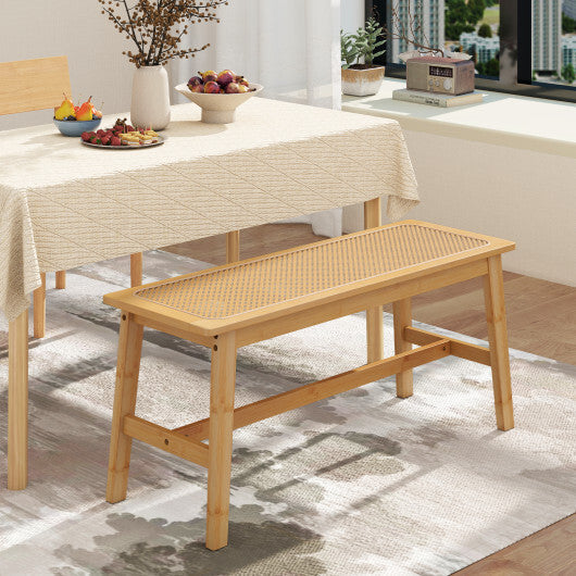39.5 Inch Bamboo Dining Bench with Handwoven Rattan Seat for Indoor Outdoor-Natural W2B