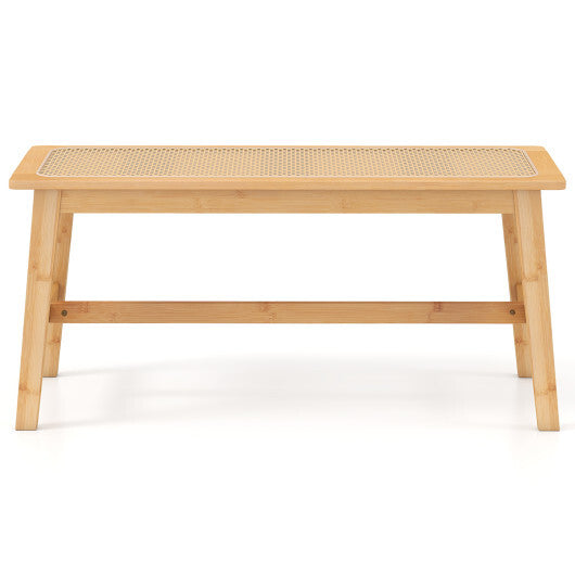 39.5 Inch Bamboo Dining Bench with Handwoven Rattan Seat for Indoor Outdoor-Natural W2B