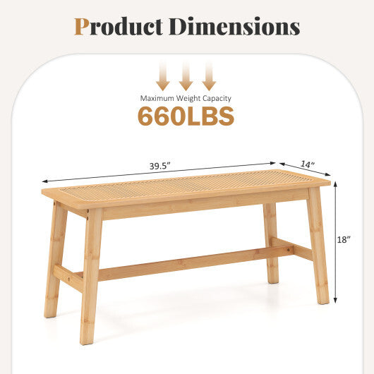 39.5 Inch Bamboo Dining Bench with Handwoven Rattan Seat for Indoor Outdoor-Natural W2B
