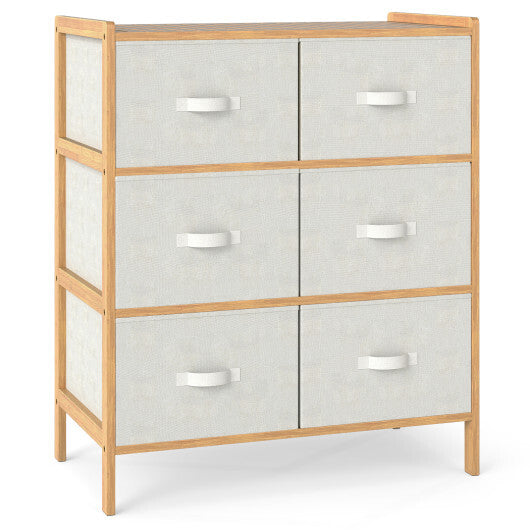 Fabric Dresser with 6 Drawers with 6 Folding Fabric Bins for Bedroom Living Room-Natural