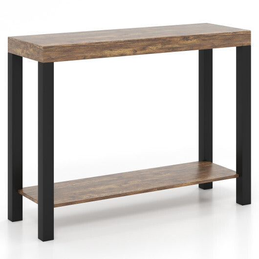 2-Tier Home Bar Table with Open Shelves and Storage for Home Kitchen Living Room Pub-Rustic Brown